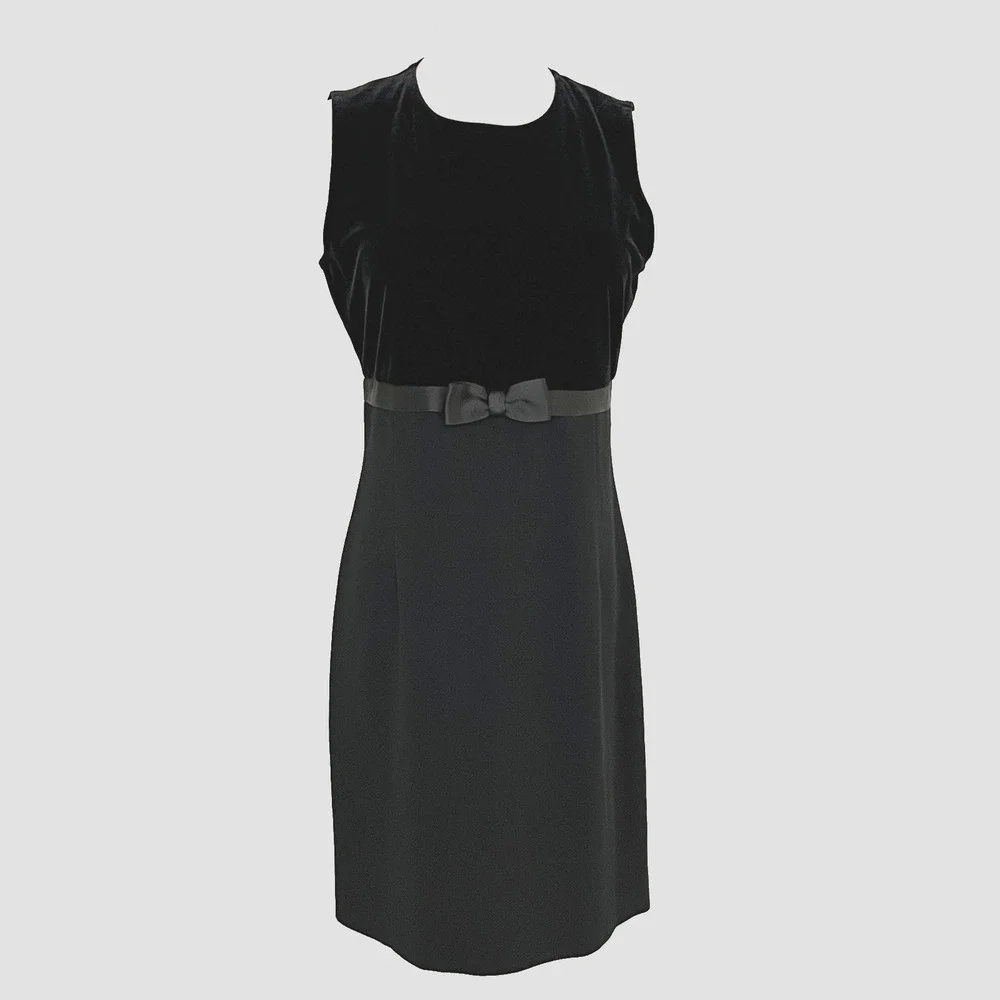VTG Ann Taylor Woman's Dress Sz 6 Black Velvet Bow Sheath Minimalist USA Evening - Picture 2 of 9